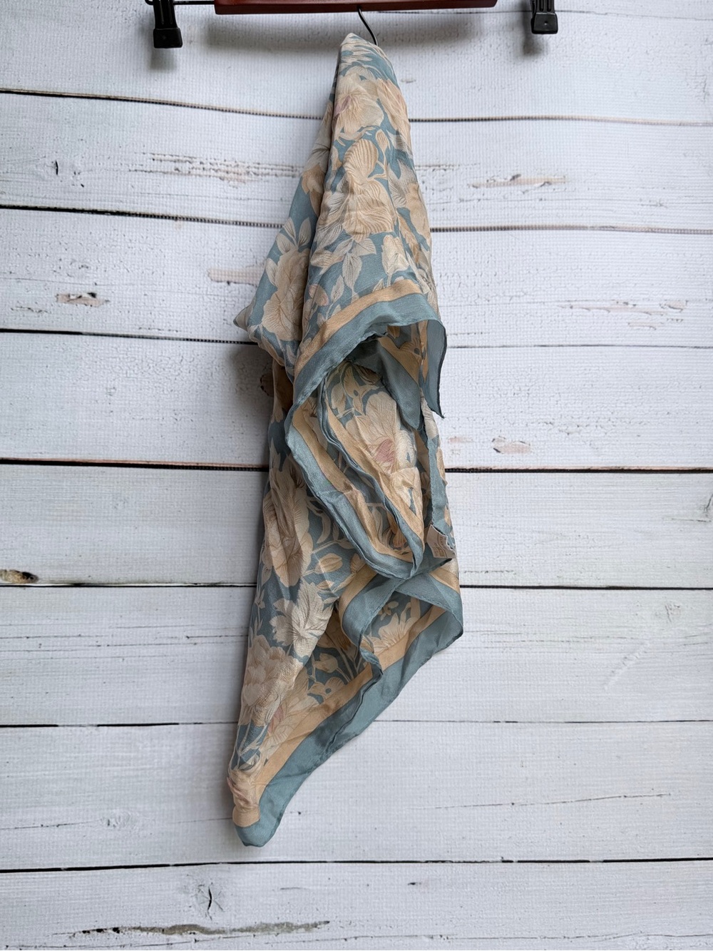 Floral Silk-Blend Scarf in Sage Green and Cream